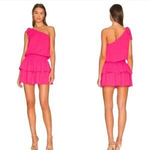 Amanda Uprichard Mckinley Barbie Pink One Shoulder Ruffle Tiered Dress Small